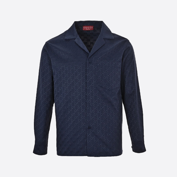 グッチ 25ss ダークジャカード ラペル カーディガン ジャケット ネイビーブルー